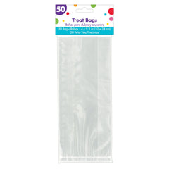 Clear Cello Treat Bags with Silver Twist Ties, 9.5-Inch, 50-Pack