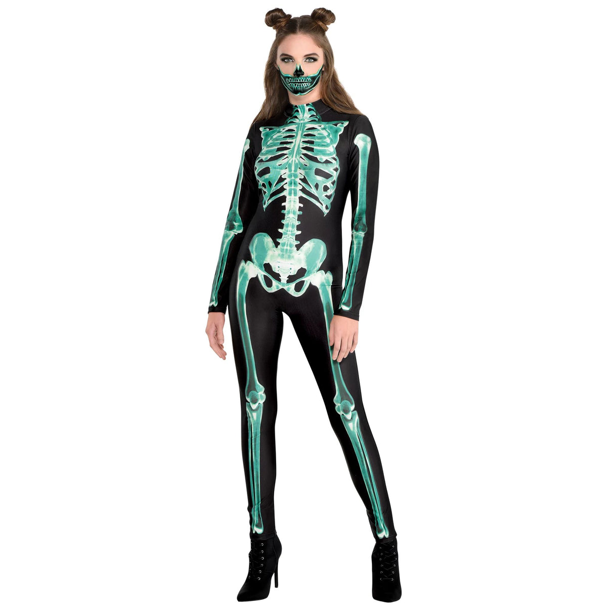 Glow-in-the-Dark Skeleton Catsuit for Halloween - Adult L/XL