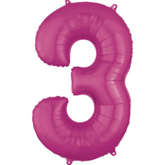 Bright Pink Number 3 Foil Balloon