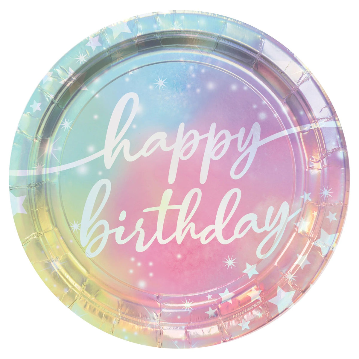 Luminous Iridescent 9" Happy Birthday Plates - 8 Pack