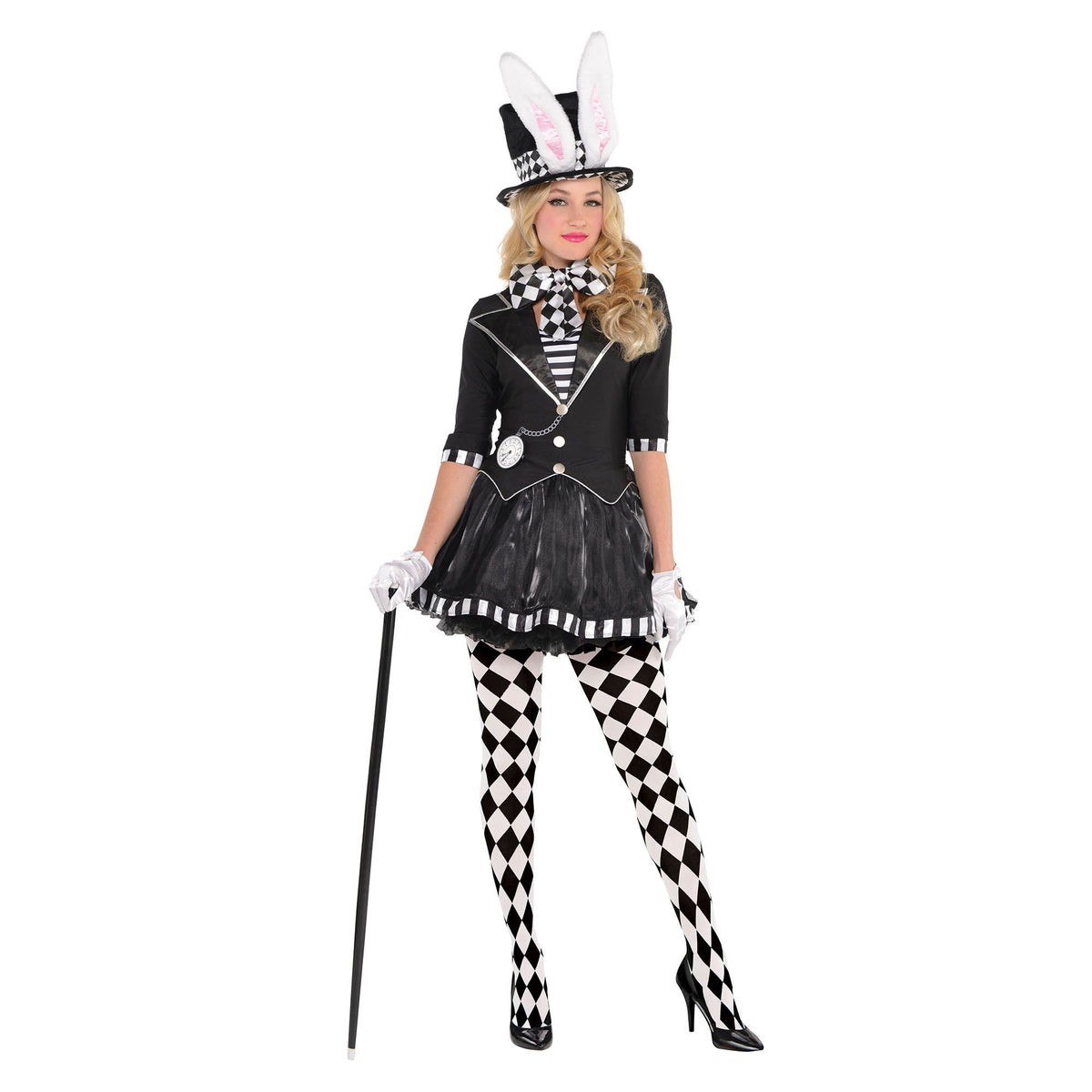 Women's Dark Mad Hatter Halloween Costume with Hat and Tights