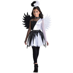 Twisted Angel Girl's Halloween Costume with Wings & Halo