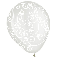 Elegant Scroll-Printed Clear Latex Balloons - 12" Bulk Pack