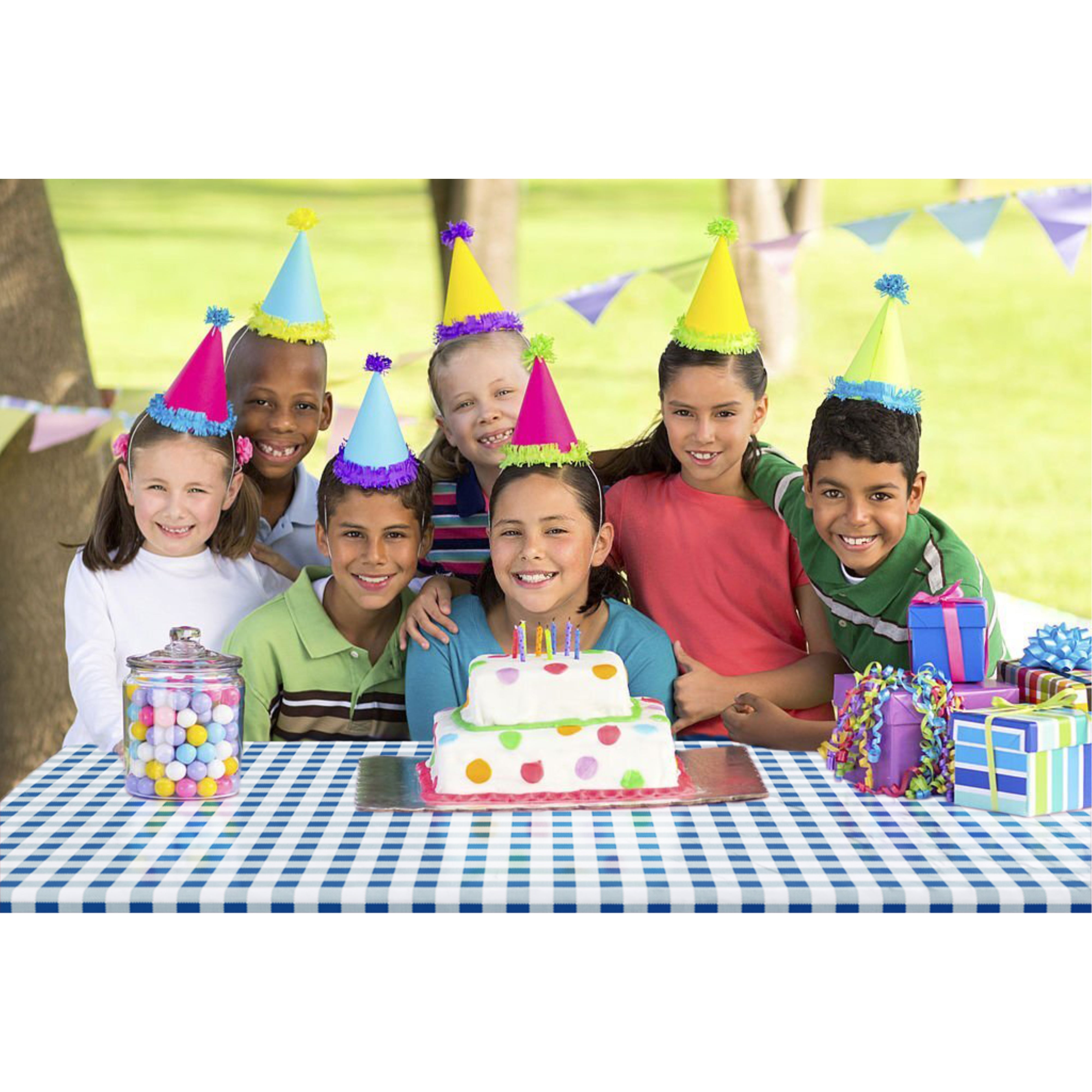 54 In. x 100 Ft. Cut to Size Plastic Table Cover | Blue Gingham
