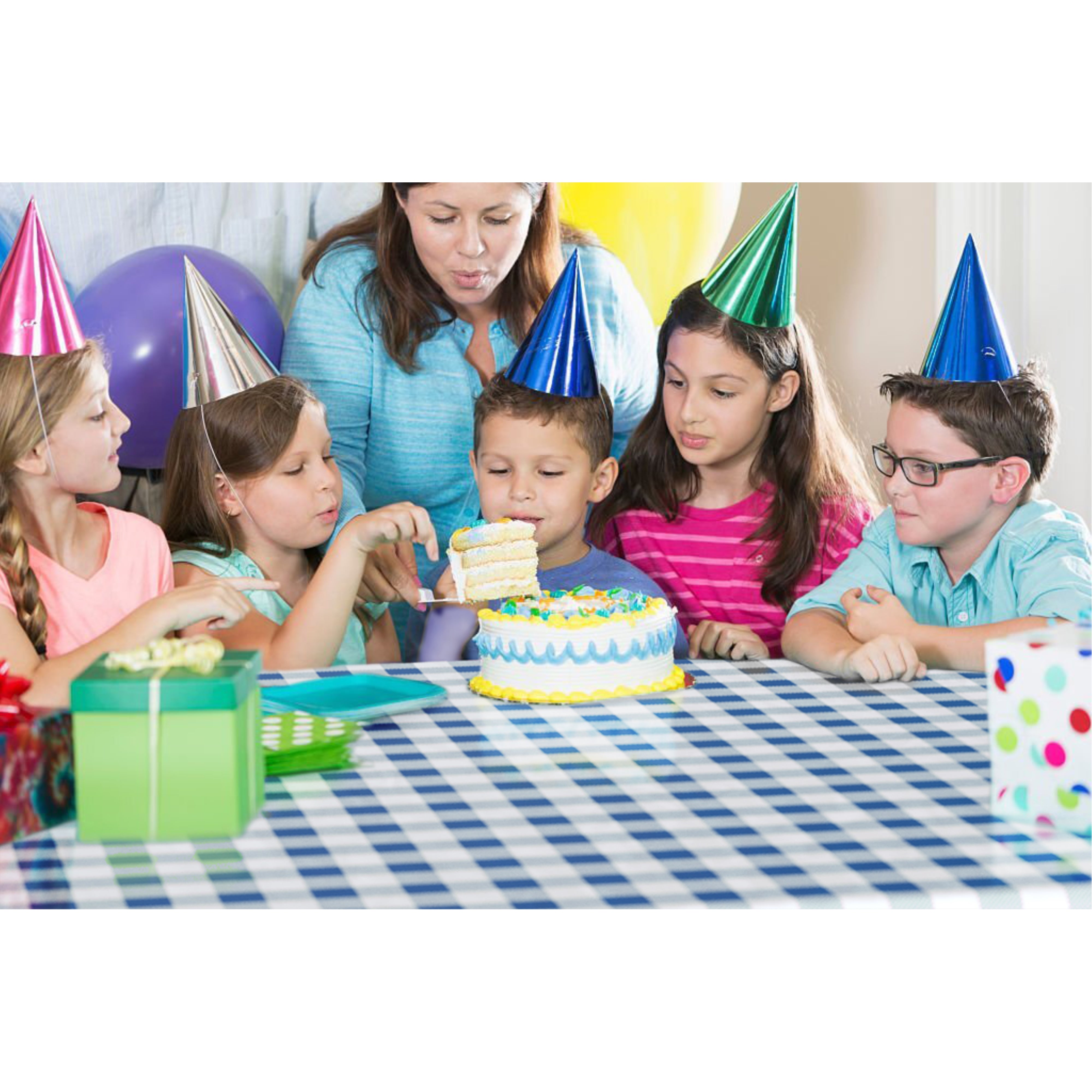 54 In. x 100 Ft. Cut to Size Plastic Table Cover | Blue Gingham