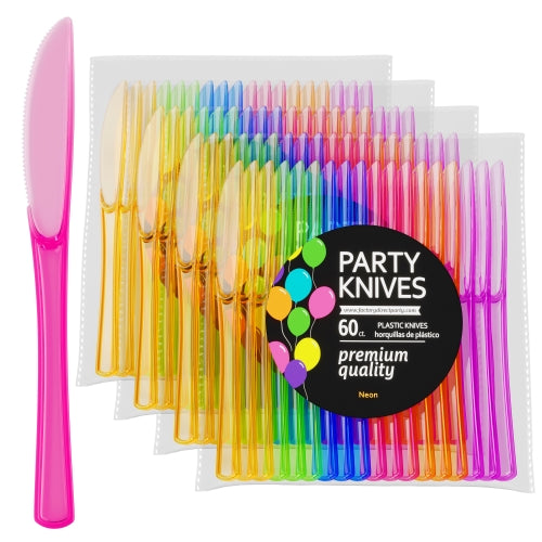 Heavy Duty Neon Plastic Knives | 60 Count