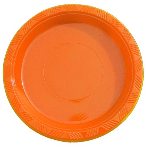 7 In. Orange Plastic Plates | 8 Count