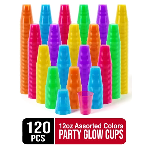 12 Oz. Neon Assorted Color Plastic Cups | 120 Count