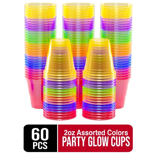 2 Oz. Neon Assorted Color Plastic Cups | 60 Count