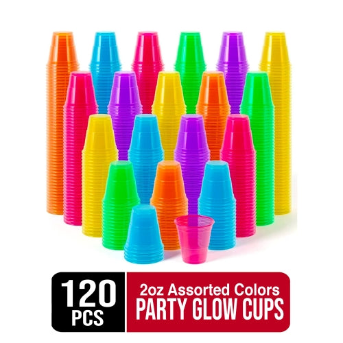 2 Oz. Neon Assorted Color Plastic Cups | 120 Count