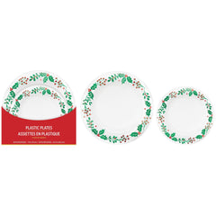 Christmas White Holly Plastic Plates Multipack, 20-Count