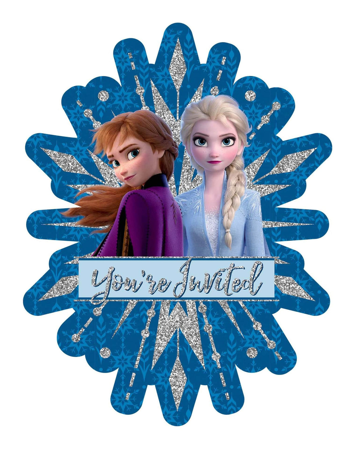 Disney Frozen 2 Anna & Elsa Snowflake Invitations with Envelopes, 8-Pack