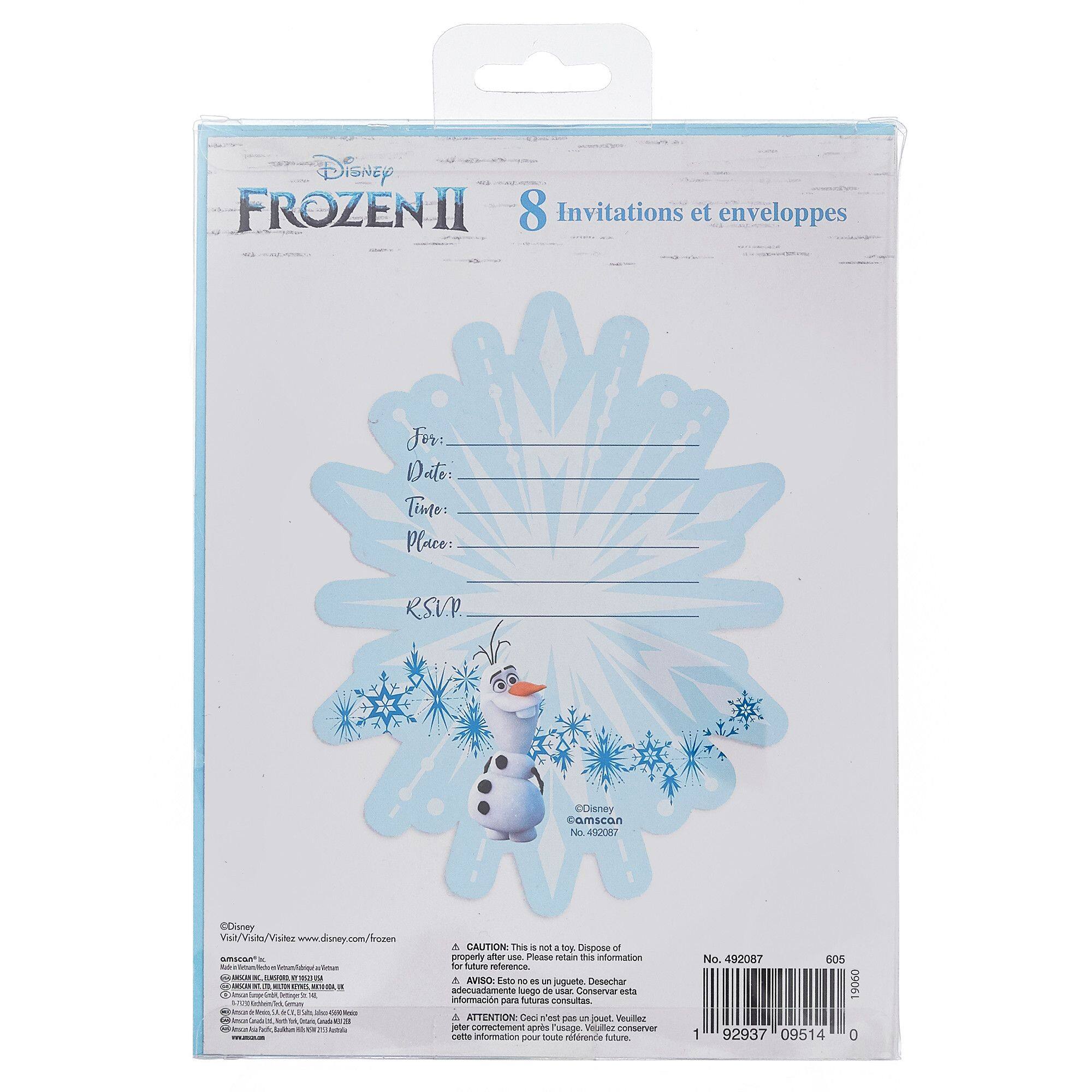 Disney Frozen 2 Anna & Elsa Snowflake Invitations with Envelopes, 8-Pack