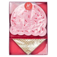 Valentine's Day Ice Cream Cone Plate and Napkin Set - 16 Pieces