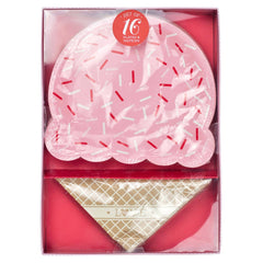 Valentine's Day Ice Cream Cone Plate and Napkin Set - 16 Pieces