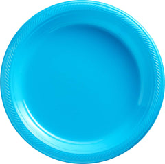 Caribbean Blue 10.25" Round Plastic Dinner Plates - 50 Pack