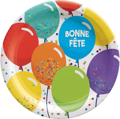 Bonne F√™te Balloon Birthday 9-Inch Paper Plates, 8-Pack