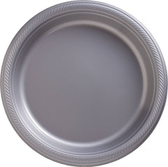 Silver Round Plastic Dinner Plates - 10.25", 50 Pack