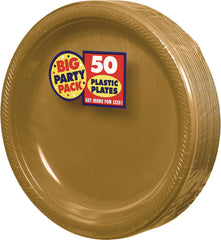 Gold 10.25" Plastic Dinner Plates - 50 Pack