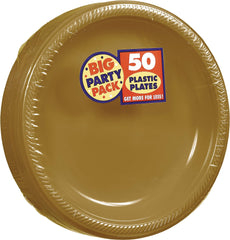 Gold 10.25" Plastic Dinner Plates - 50 Pack