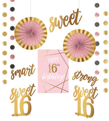 Metallic Gold and Pink Sweet 16 Room Decorating Kit