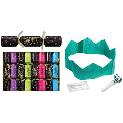 Starlight New Year's Eve Party Crackers with Paper Crown & Joke - 8 Pack