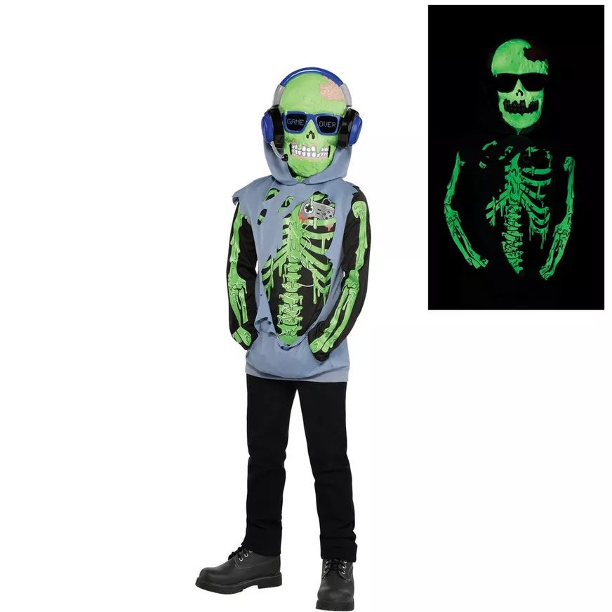 Kids' Zombie Gamer Glow-in-the-Dark Halloween Costume
