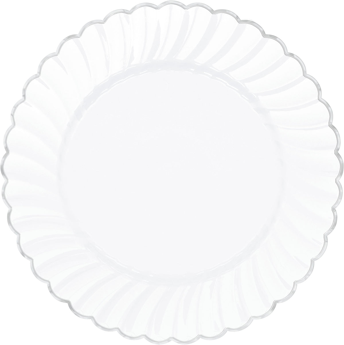 Premium Silver Trimmed Scalloped Plastic Dinner Plates - 10 Pack