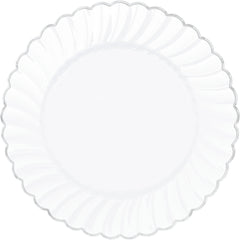 Premium Silver Trimmed Scalloped Plastic Dinner Plates - 10 Pack
