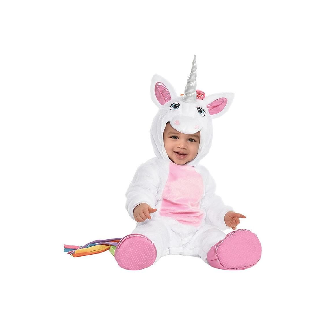 Infant Unicorn Halloween Costume ‚Äì Pink & White Jumpsuit with Hood