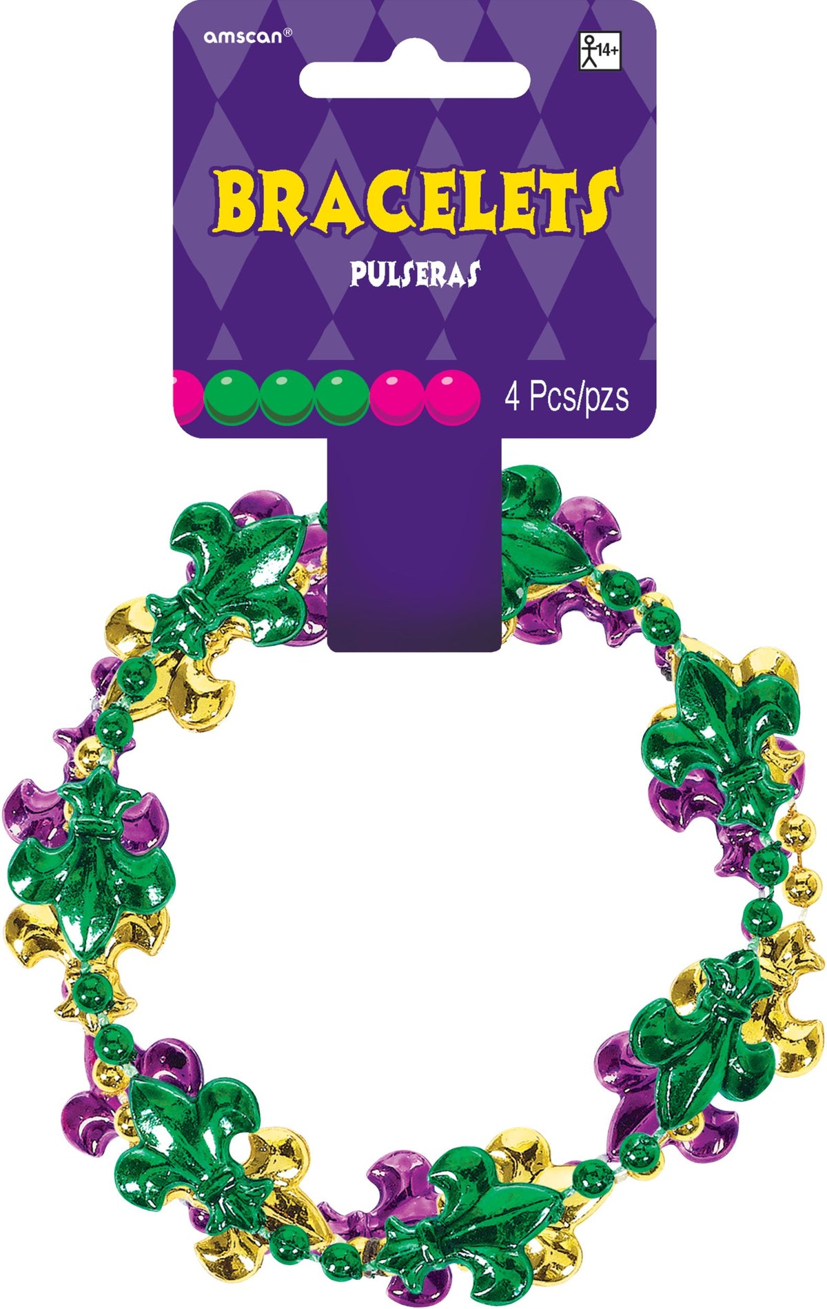 Fleur-de-Lis Mardi Gras Bead Bracelets, 4-Pack