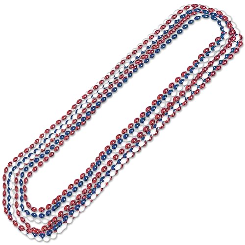Red, White & Blue Round Bead Necklaces - 8 Pack