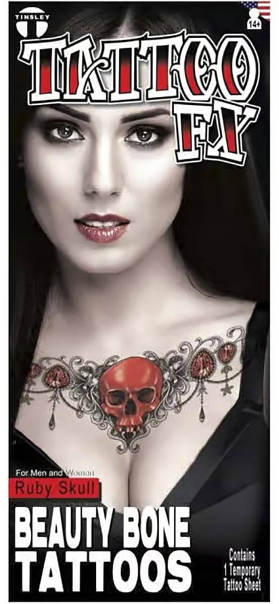 Halloween Ruby Skull Temporary Tattoo