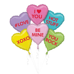 Valentine's Day Candy Heart Foil Balloons - 6 Pack