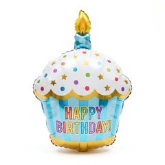 Colorful Cupcake Foil Balloon with Candle - Happy Birthday