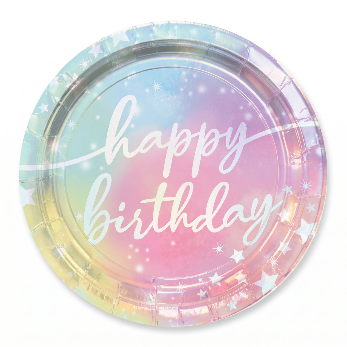 Luminous Iridescent 9" Happy Birthday Plates - 8 Pack