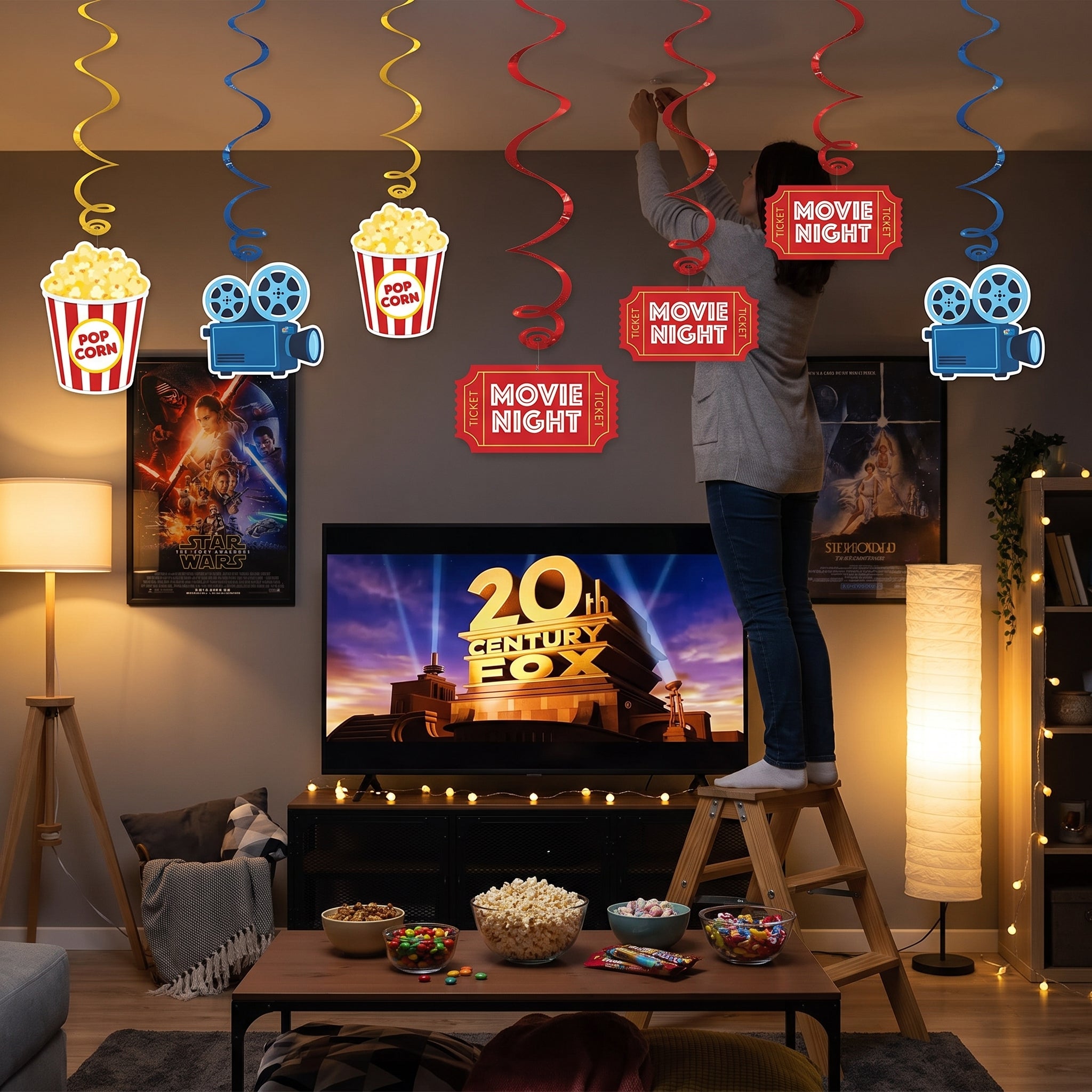 Movie Night Swirl Hanging Decorations - Hollywood Theme, 12-Pack