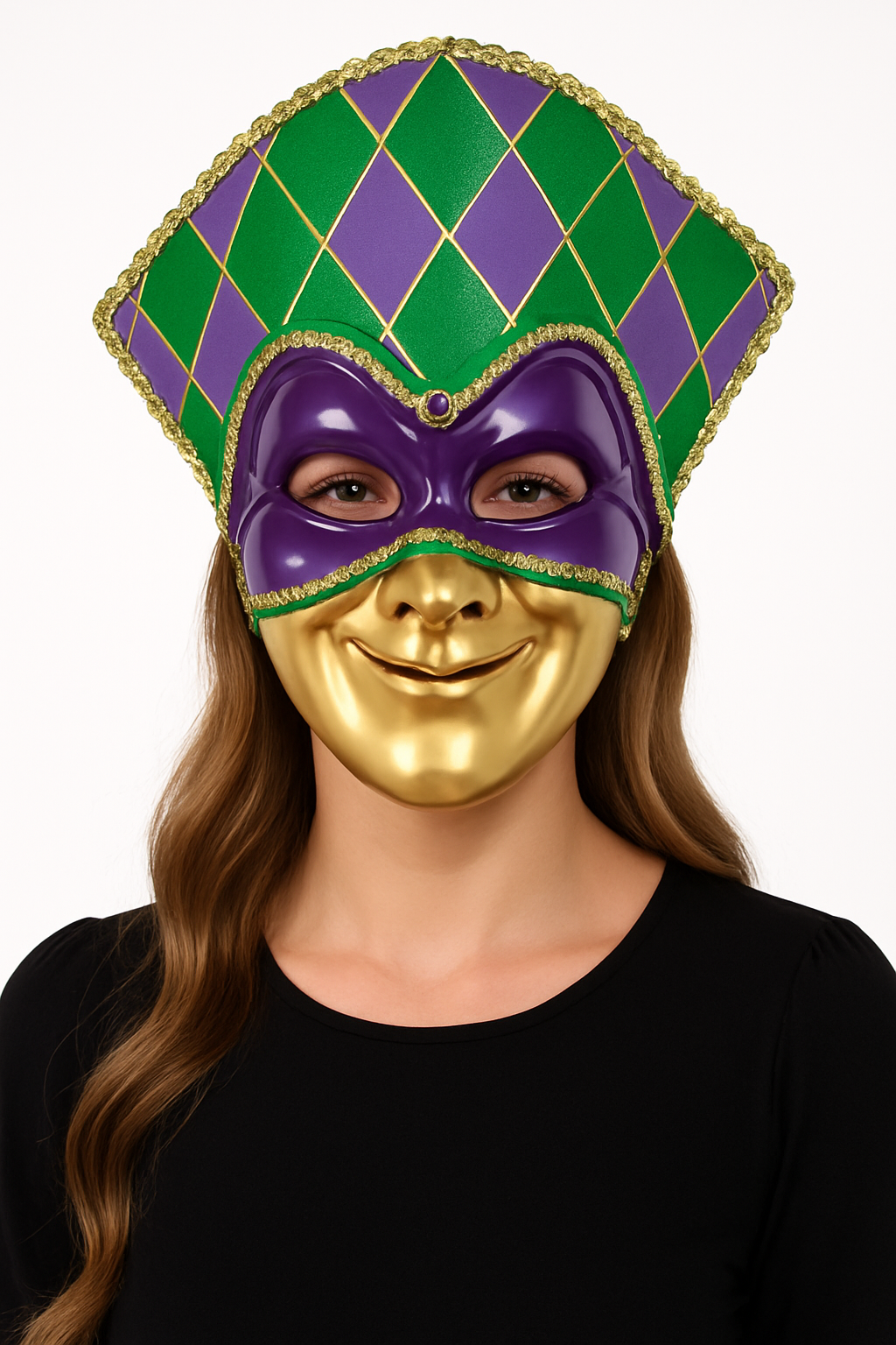 Vibrant Mardi Gras Jester Mask with Gold Trim
