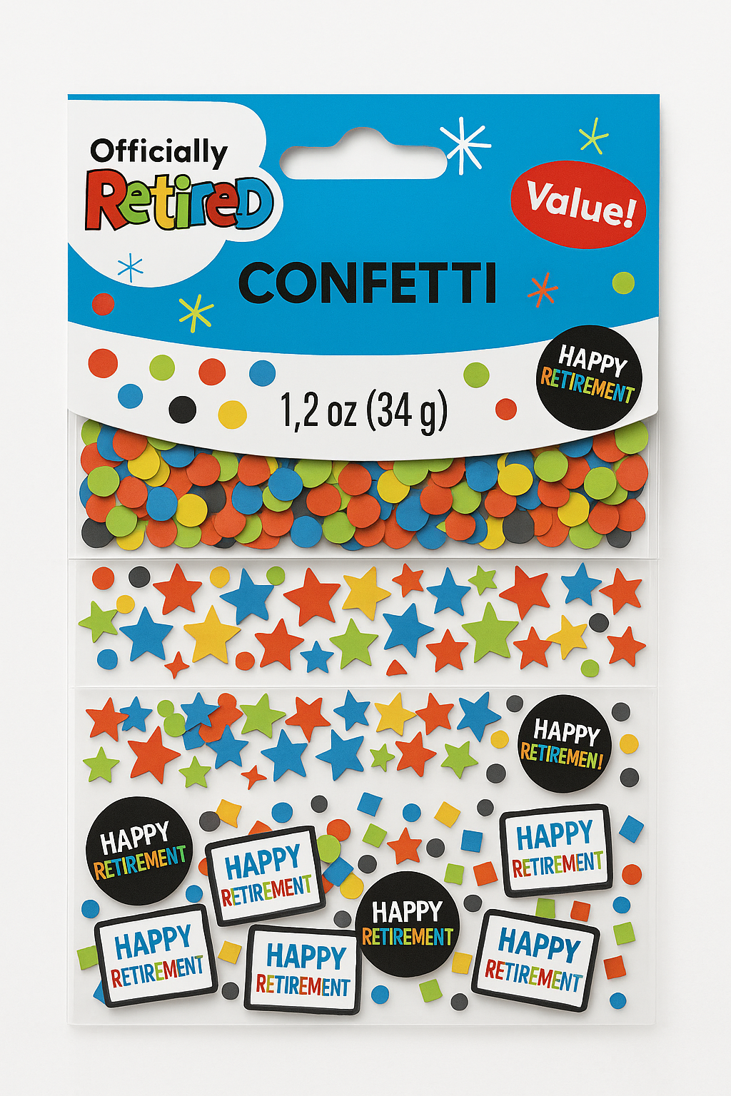 "Officially Retired" Multi-Coloured Confetti for Retirement Celebrations, 1.2 oz