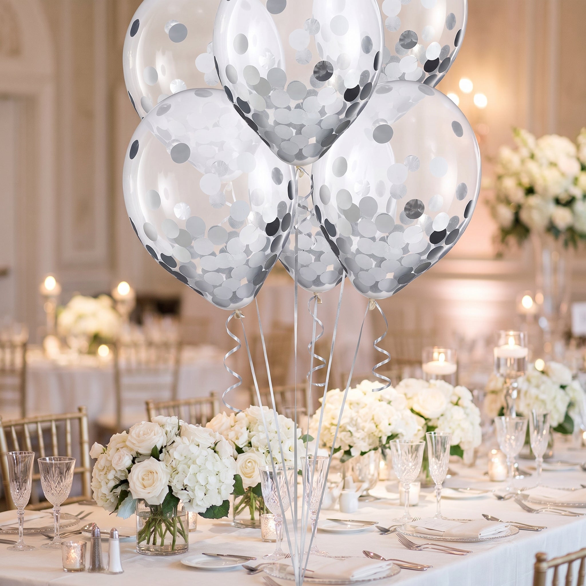 Silver Confetti Latex Balloons - 12" (Pack of 6)