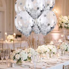 Silver Confetti Latex Balloons - 12" (Pack of 6)