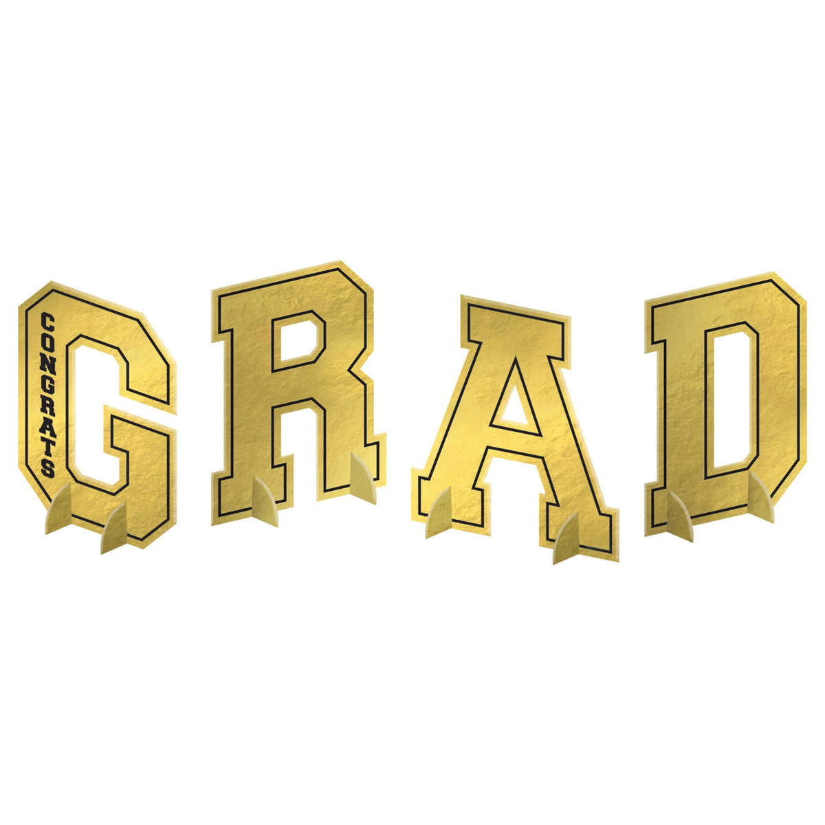 Class 101 - "Congrats Grad" Foil Table Centerpiece Decoration, Gold, 7-in, for Graduation