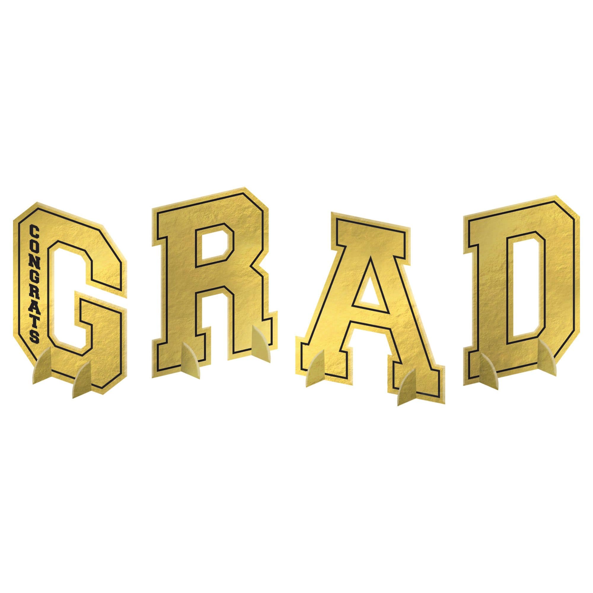 Class 101 - "Congrats Grad" Foil Table Centerpiece Decoration, Gold, 7-in, for Graduation