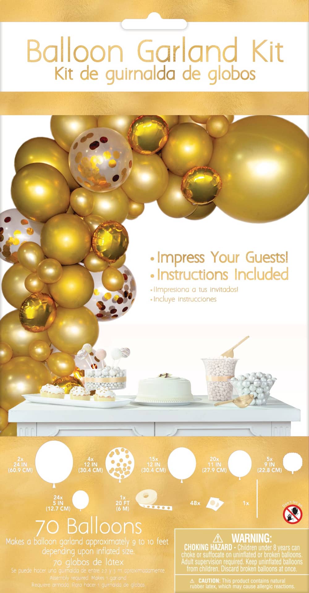 Class 101 - Round Transparent Confetti Latex Balloon Garland Arch Kit, Gold/Silver/White, for Wedding/Birthday Party