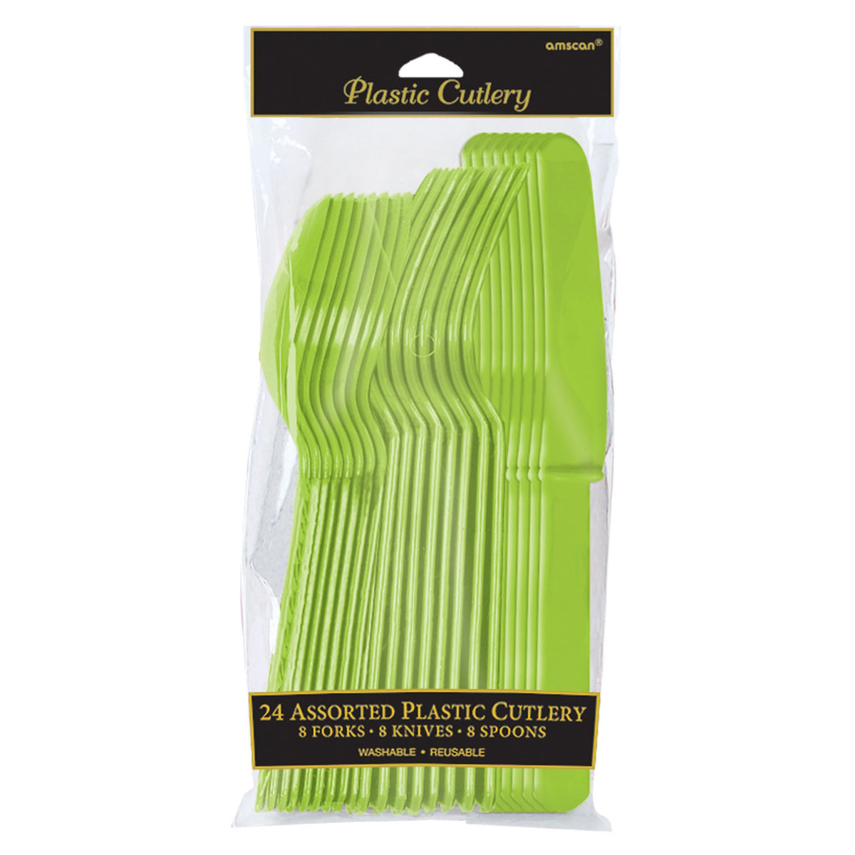 PMA - Kiwi Green Assorted Plastic Cutlery Set - 24 Pieces