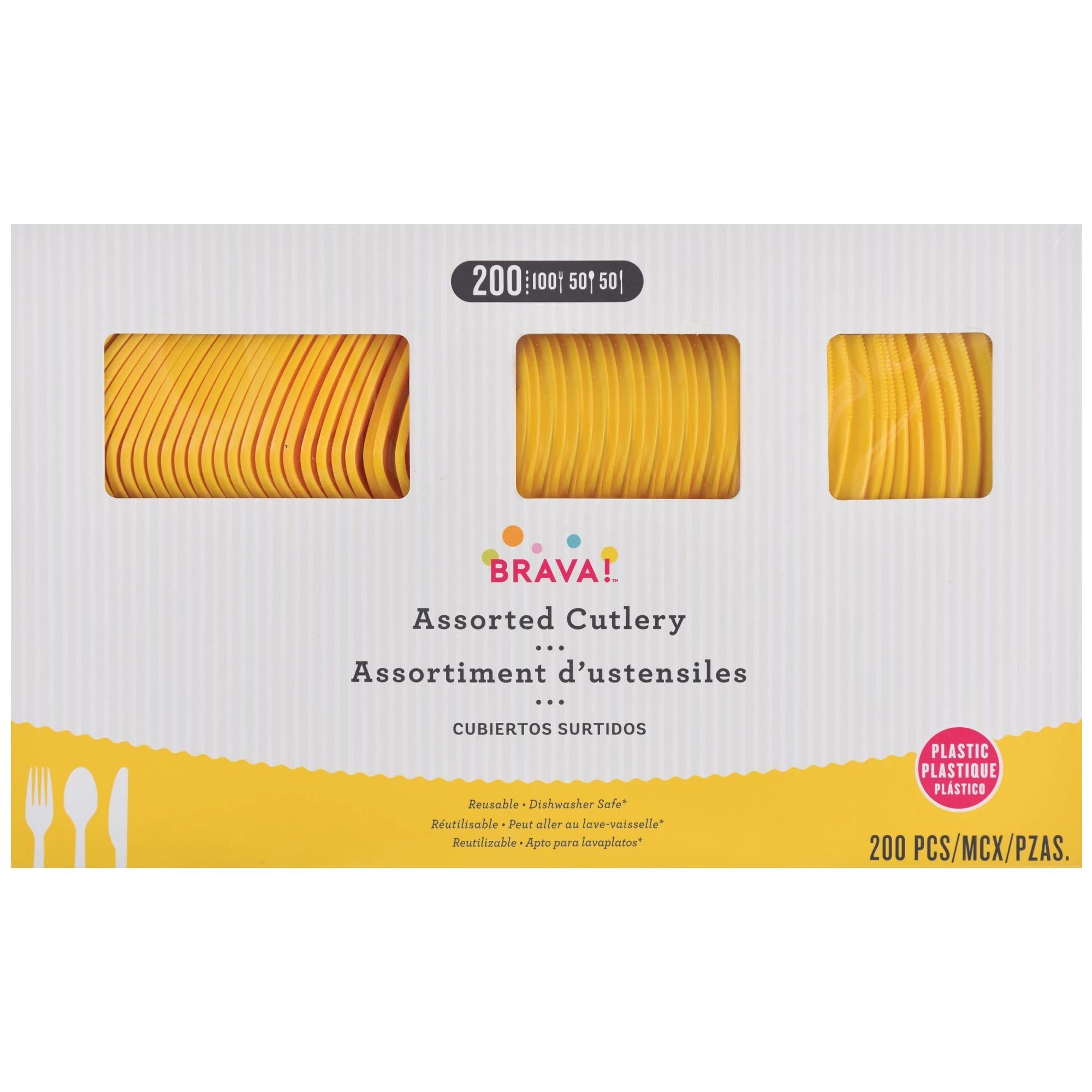 PMA - Yellow Sunshine Assorted Plastic Cutlery Set - 200 Ct.