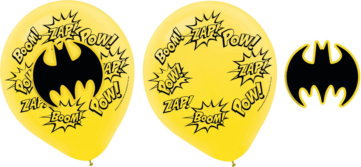 Little Gym - DC Batman "Pow! Zap!" Round Latex Balloon Decorating Kit, Yellow/Black, 12-in,  for Birthday Party - 4 Ct.