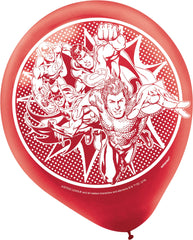 Little Gym - DC Justice League Superman/Flash/Batman Round Latex Balloons, Yellow/Blue/Red, 12-in, 6-pk, for Birthday Party - 6 Ct.