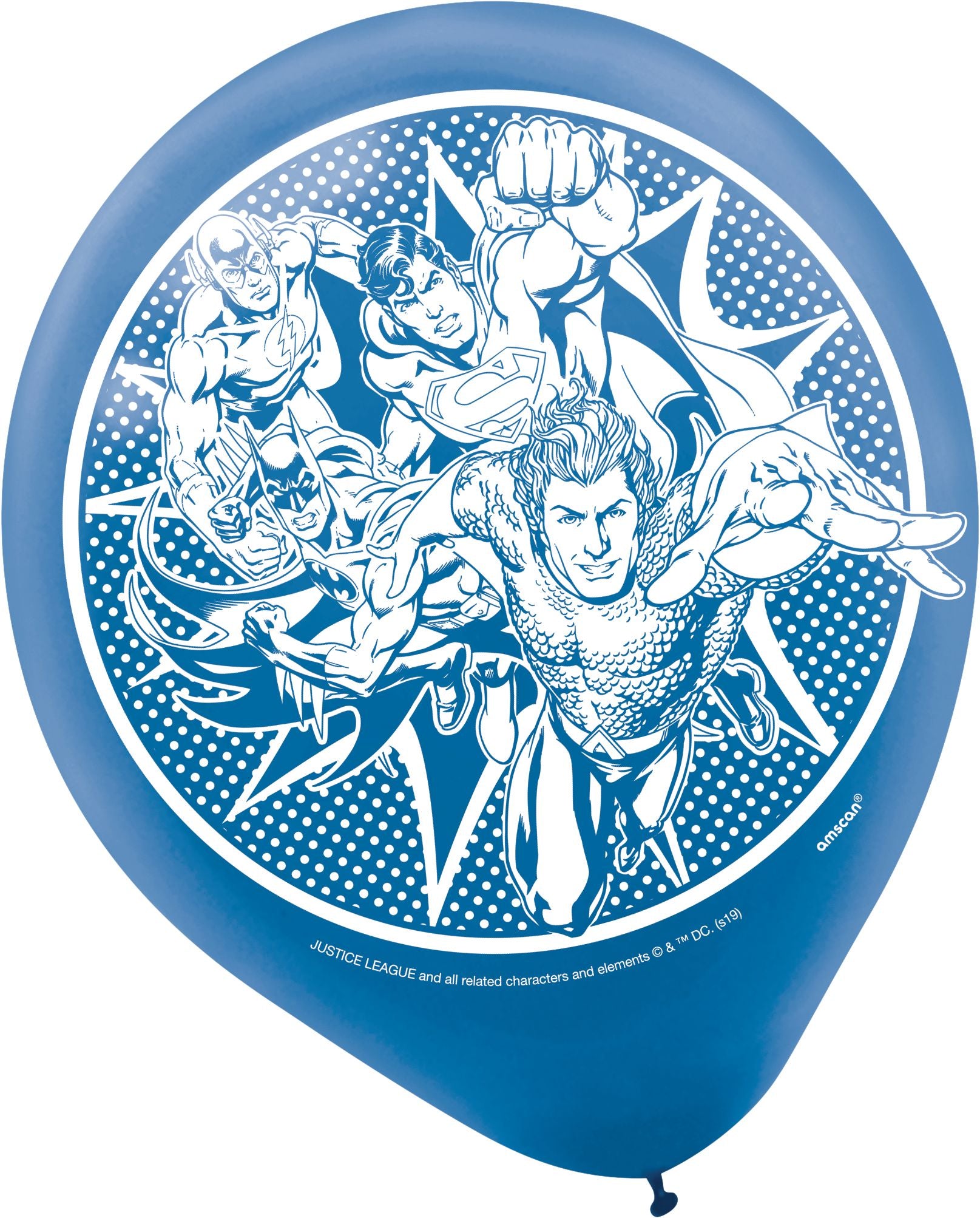 Little Gym - DC Justice League Superman/Flash/Batman Round Latex Balloons, Yellow/Blue/Red, 12-in, 6-pk, for Birthday Party - 6 Ct.
