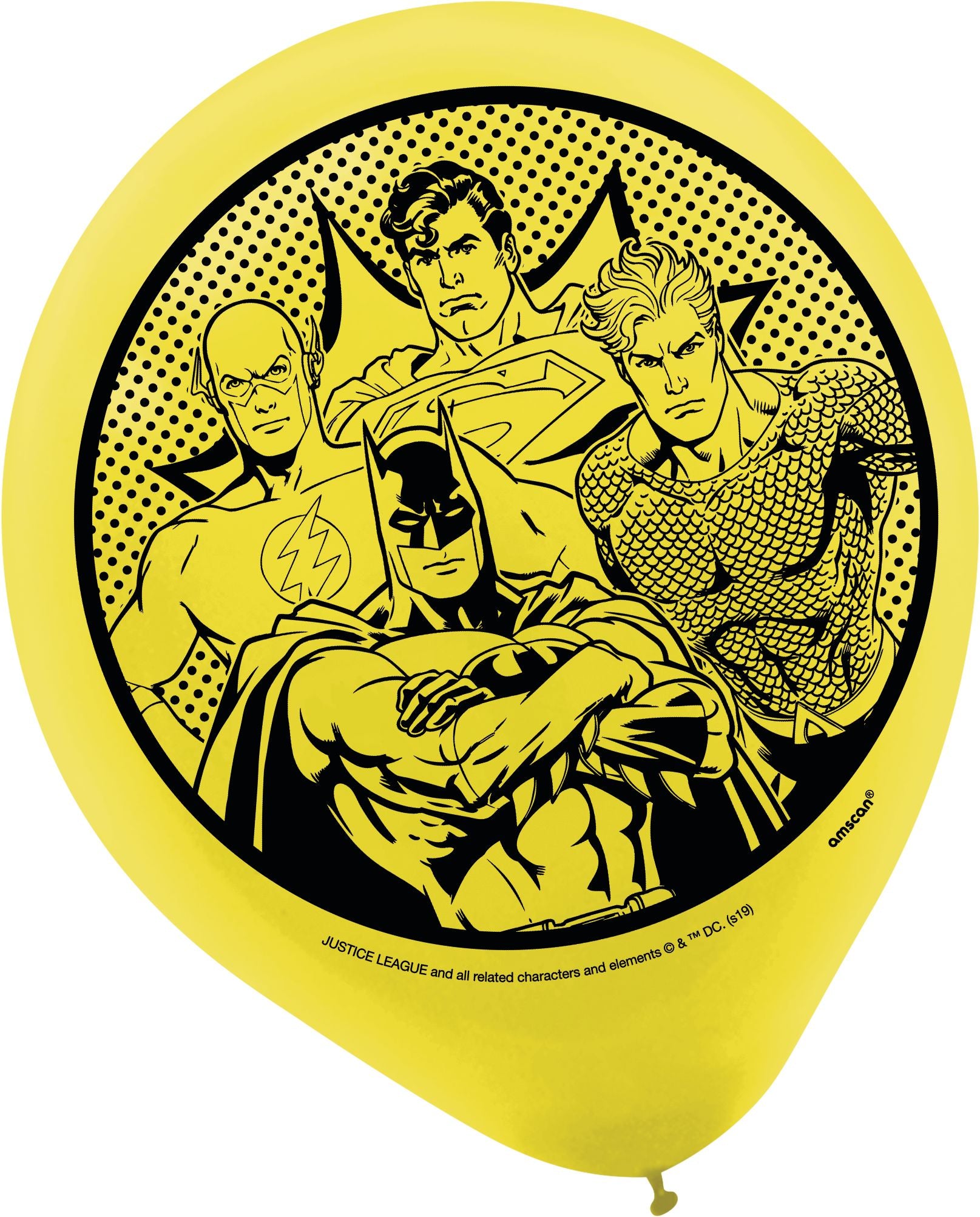 Little Gym - DC Justice League Superman/Flash/Batman Round Latex Balloons, Yellow/Blue/Red, 12-in, 6-pk, for Birthday Party - 6 Ct.